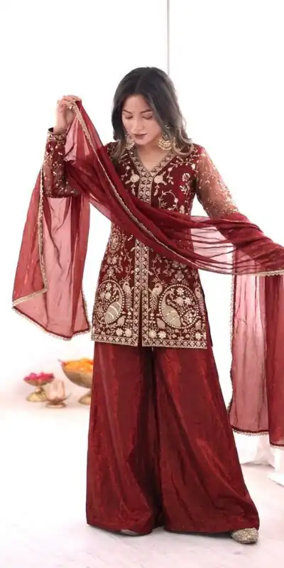JF 043 Rust Pure Fendy Silk Salwar Suitwith Embroidery Work & Sequins Work. Exclusive Offer ₹1940. Delivery 4-6 Working Days. Shop now. | Jump Suits, Straight Suits, Casual Suits, Creative suits, Designer Suits, Palazzo Suits, Party Wear Suits, Patiala Suits, Salwar suit