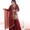 JF 043 Rust Pure Fendy Silk Salwar Suitwith Embroidery Work & Sequins Work. Exclusive Offer ₹1940. Delivery 4-6 Working Days. Shop now. | Jump Suits, Straight Suits, Casual Suits, Creative suits, Designer Suits, Palazzo Suits, Party Wear Suits, Patiala Suits, Salwar suit