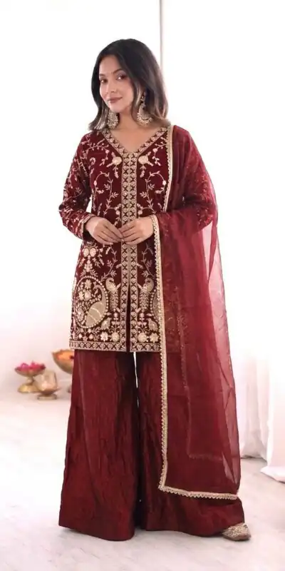 JF 043 Rust Pure Fendy Silk Salwar Suitwith Embroidery Work & Sequins Work. Exclusive Offer ₹1940. Delivery 4-6 Working Days. Shop now. | Jump Suits, Straight Suits, Casual Suits, Creative suits, Designer Suits, Palazzo Suits, Party Wear Suits, Patiala Suits, Salwar suit