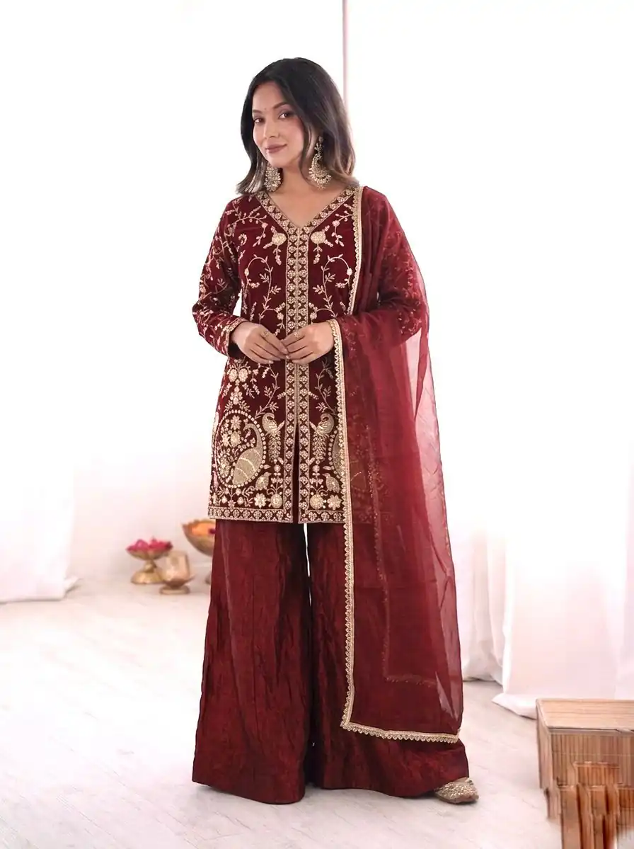JF 043 Rust Pure Fendy Silk Salwar Suitwith Embroidery Work & Sequins Work. Exclusive Offer ₹1940. Delivery 4-6 Working Days. Shop now. | Jump Suits, Straight Suits, Casual Suits, Creative suits, Designer Suits, Palazzo Suits, Party Wear Suits, Patiala Suits, Salwar suit