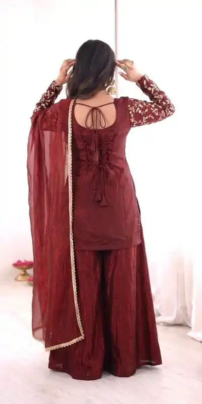 JF 043 Rust Pure Fendy Silk Salwar Suitwith Embroidery Work & Sequins Work. Exclusive Offer ₹1940. Delivery 4-6 Working Days. Shop now. | Jump Suits, Straight Suits, Casual Suits, Creative suits, Designer Suits, Palazzo Suits, Party Wear Suits, Patiala Suits, Salwar suit