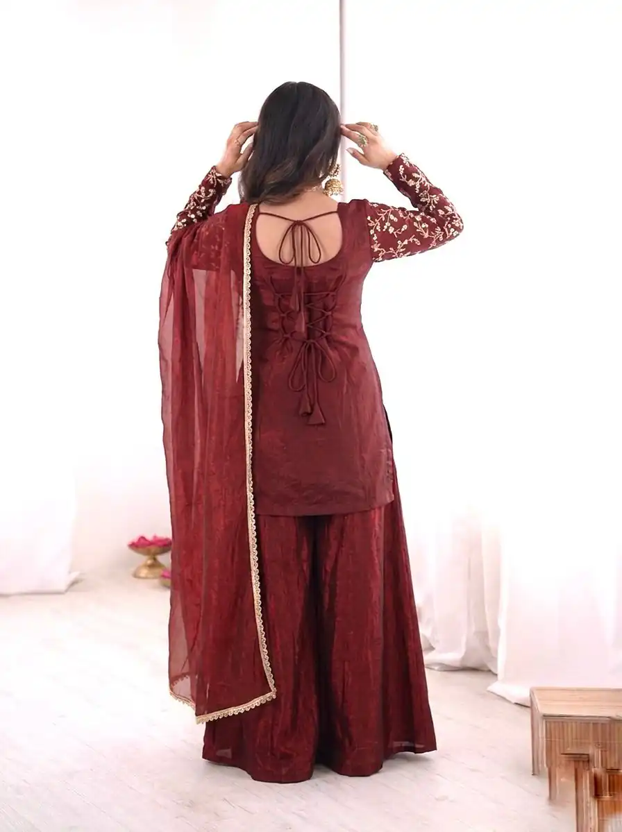 JF 043 Rust Pure Fendy Silk Salwar Suitwith Embroidery Work & Sequins Work. Exclusive Offer ₹1940. Delivery 4-6 Working Days. Shop now. | Jump Suits, Straight Suits, Casual Suits, Creative suits, Designer Suits, Palazzo Suits, Party Wear Suits, Patiala Suits, Salwar suit