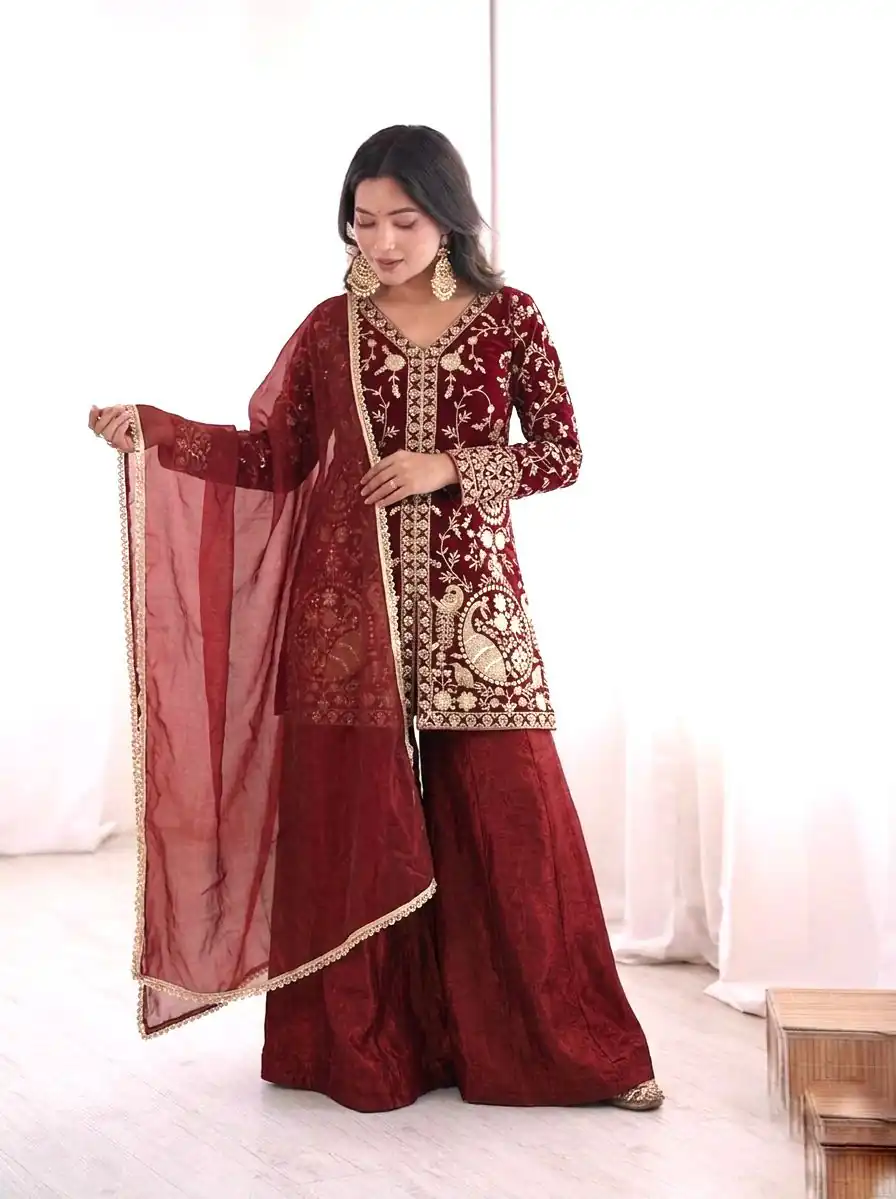 JF 043 Rust Pure Fendy Silk Salwar Suitwith Embroidery Work & Sequins Work. Exclusive Offer ₹1940. Delivery 4-6 Working Days. Shop now. | Jump Suits, Straight Suits, Casual Suits, Creative suits, Designer Suits, Palazzo Suits, Party Wear Suits, Patiala Suits, Salwar suit