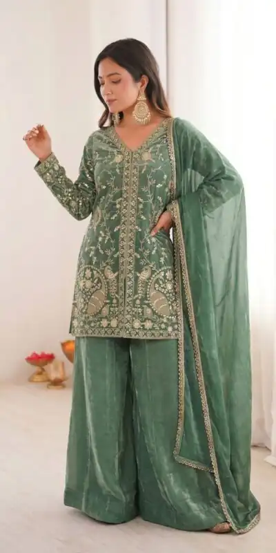 JF 043 Sea Green Pure Fendy Silk Salwar Suitwith Embroidery Work & Sequins Work. Exclusive Offer ₹1940. Delivery 4-6 Working Days. Shop now. | Jump Suits, Straight Suits, Casual Suits, Creative suits, Designer Suits, Palazzo Suits, Party Wear Suits, Patiala Suits, Salwar suit