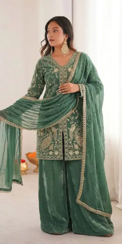 JF 043 Sea Green Pure Fendy Silk Salwar Suitwith Embroidery Work & Sequins Work. Exclusive Offer ₹1940. Delivery 4-6 Working Days. Shop now. | Jump Suits, Straight Suits, Casual Suits, Creative suits, Designer Suits, Palazzo Suits, Party Wear Suits, Patiala Suits, Salwar suit