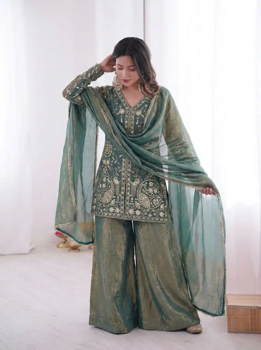 JF 043 Teal Pure Fendy Silk Salwar Suitwith Embroidery Work & Sequins Work. Exclusive Offer ₹1940. Delivery 4-6 Working Days. Shop now. | Jump Suits, Straight Suits, Casual Suits, Creative suits, Designer Suits, Palazzo Suits, Party Wear Suits, Patiala Suits, Salwar suit