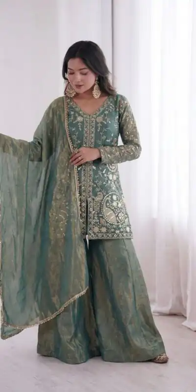 JF 043 Teal Pure Fendy Silk Salwar Suitwith Embroidery Work & Sequins Work. Exclusive Offer ₹1940. Delivery 4-6 Working Days. Shop now. | Jump Suits, Straight Suits, Casual Suits, Creative suits, Designer Suits, Palazzo Suits, Party Wear Suits, Patiala Suits, Salwar suit