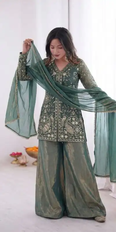JF 043 Teal Pure Fendy Silk Salwar Suitwith Embroidery Work & Sequins Work. Exclusive Offer ₹1940. Delivery 4-6 Working Days. Shop now. | Jump Suits, Straight Suits, Casual Suits, Creative suits, Designer Suits, Palazzo Suits, Party Wear Suits, Patiala Suits, Salwar suit