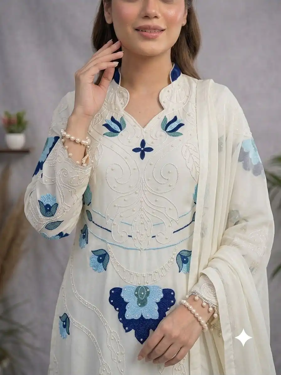 LG 2121 White Soft Organza Salwar Suit with Embroidery Work & Cut Work. Available at ₹2099 only. Delivery 4-6 Working Days. Shop now. | Jump Suits, Straight Suits, Casual Suits, Creative suits, Designer Suits, Palazzo Suits, Party Wear Suits, Patiala Suits, Salwar suit