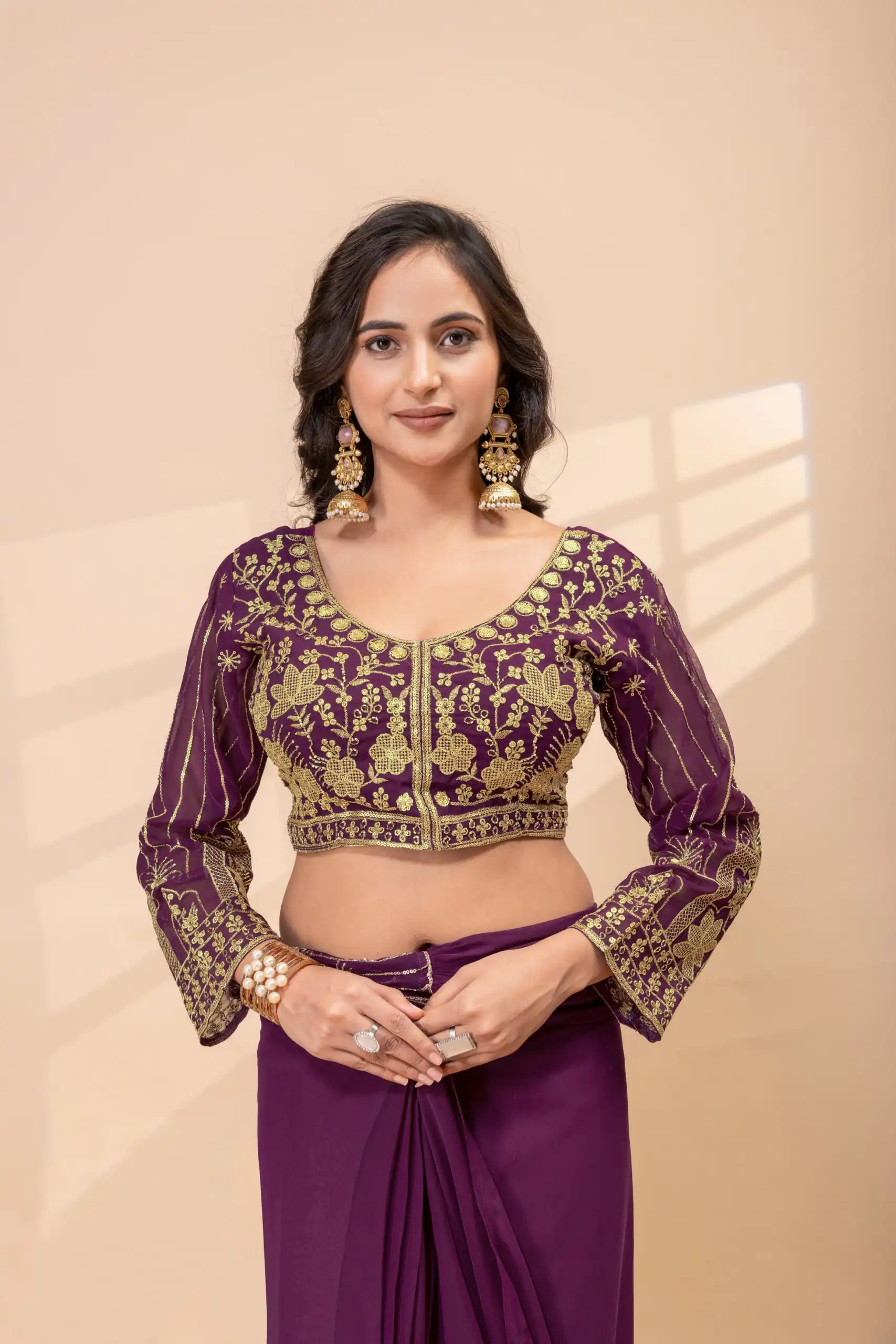 ST 1172 Wine Faux Georgette Saree with Embroidery Work & Bead Work. Now at just ₹1849. Delivery 4-6 Working Days. Shop now. | Bollywood Sarees, Creative Sarees, Designer Sarees, Embroidered Sarees, Ethnic Saree, Modern Digital sarees, Party Wear Sarees, Sarees