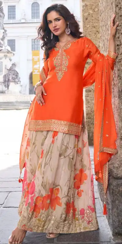 ZC KIARA Orange Chinon Silk Salwar Suit with Embroidery Work & Sequins Work. Grab it for ₹2399. Delivery 4-6 Working Days. Shop now. | Jump Suits, Straight Suits, Casual Suits, Creative suits, Designer Suits, Palazzo Suits, Party Wear Suits, Patiala Suits, Salwar suit