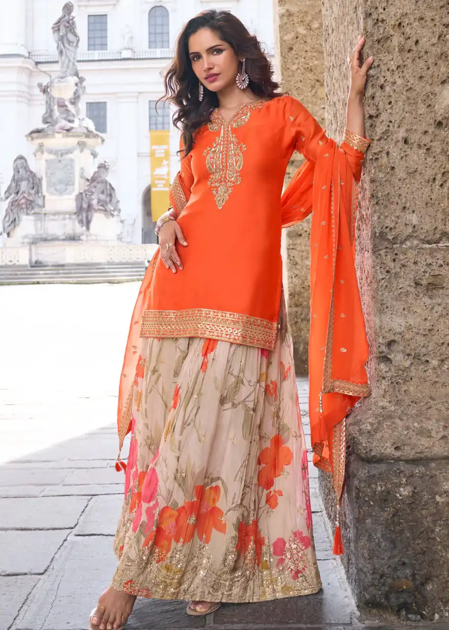 ZC KIARA Orange Chinon Silk Salwar Suit with Embroidery Work & Sequins Work. Grab it for ₹2399. Delivery 4-6 Working Days. Shop now. | Jump Suits, Straight Suits, Casual Suits, Creative suits, Designer Suits, Palazzo Suits, Party Wear Suits, Patiala Suits, Salwar suit
