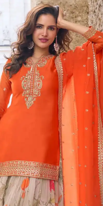 ZC KIARA Orange Chinon Silk Salwar Suit with Embroidery Work & Sequins Work. Grab it for ₹2399. Delivery 4-6 Working Days. Shop now. | Jump Suits, Straight Suits, Casual Suits, Creative suits, Designer Suits, Palazzo Suits, Party Wear Suits, Patiala Suits, Salwar suit