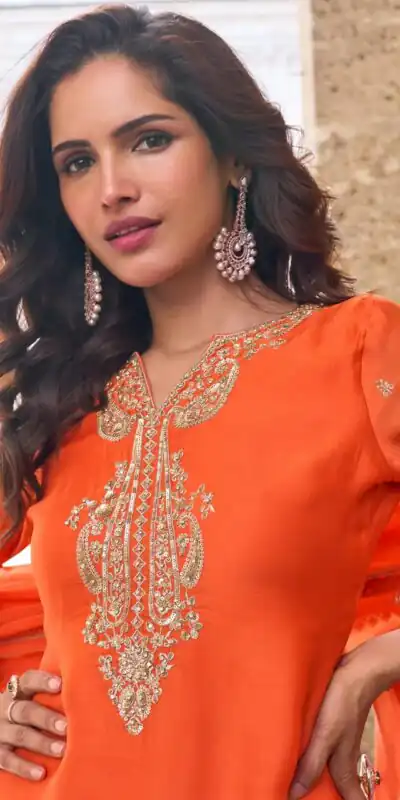 ZC KIARA Orange Chinon Silk Salwar Suit with Embroidery Work & Sequins Work. Grab it for ₹2399. Delivery 4-6 Working Days. Shop now. | Jump Suits, Straight Suits, Casual Suits, Creative suits, Designer Suits, Palazzo Suits, Party Wear Suits, Patiala Suits, Salwar suit