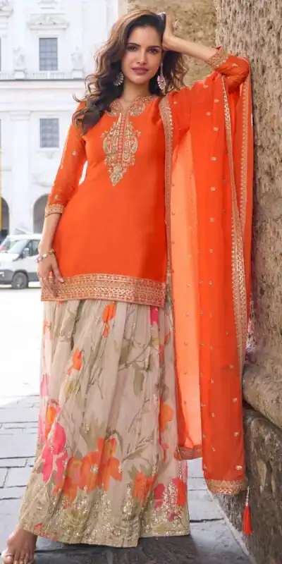 ZC KIARA Orange Chinon Silk Salwar Suit with Embroidery Work & Sequins Work. Grab it for ₹2399. Delivery 4-6 Working Days. Shop now. | Jump Suits, Straight Suits, Casual Suits, Creative suits, Designer Suits, Palazzo Suits, Party Wear Suits, Patiala Suits, Salwar suit