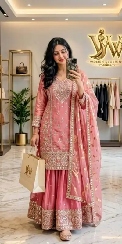 WW 1271 Peach | Peach Pure Endy Silk Salwar Suit with Embroidery Work & Sequins Work. Exclusive Offer ₹2399. Delivery 4-6 Working Days. Shop now. | Jump Suits, Straight Suits, Casual Suits, Creative suits, Designer Suits, Palazzo Suits, Party Wear Suits, Patiala Suits, Salwar suit
