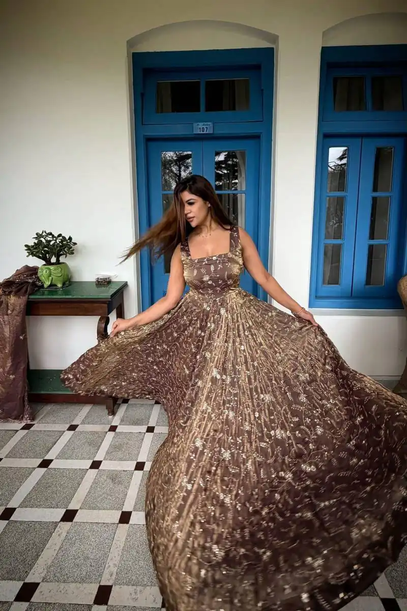 NSR 896 Purple Perfect for Wedding, Party, Makar Sankranti, Raksha Bandhan, Ganesh Chaturthi – Fendy Silk Gown. Festive Deal ₹2149. Delivery 4-6 Working Da | Bollywood Gowns, Creative Gowns, Designer Gowns, Embroidered Gowns, Gowns, Party Wear Gowns