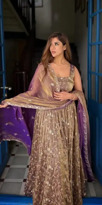 NSR 896 Purple Perfect for Wedding, Party, Makar Sankranti, Raksha Bandhan, Ganesh Chaturthi – Fendy Silk Gown. Festive Deal ₹2149. Delivery 4-6 Working Da | Bollywood Gowns, Creative Gowns, Designer Gowns, Embroidered Gowns, Gowns, Party Wear Gowns