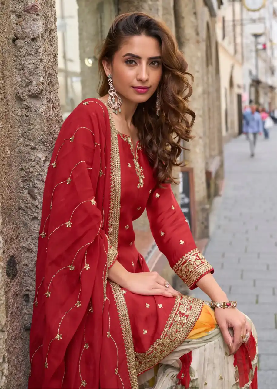 ZC KIARA Red Chinon Silk Salwar Suit with Embroidery Work & Sequins Work. Grab it for ₹2399. Delivery 4-6 Working Days. Shop now. | Jump Suits, Straight Suits, Casual Suits, Creative suits, Designer Suits, Palazzo Suits, Party Wear Suits, Patiala Suits, Salwar suit