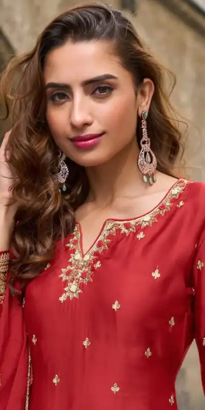 ZC KIARA Red Chinon Silk Salwar Suit with Embroidery Work & Sequins Work. Grab it for ₹2399. Delivery 4-6 Working Days. Shop now. | Jump Suits, Straight Suits, Casual Suits, Creative suits, Designer Suits, Palazzo Suits, Party Wear Suits, Patiala Suits, Salwar suit