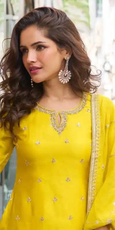 ZC KIARA Yellow Chinon Silk Salwar Suit with Embroidery Work & Sequins Work. Grab it for ₹2399. Delivery 4-6 Working Days. Shop now. | Jump Suits, Straight Suits, Casual Suits, Creative suits, Designer Suits, Palazzo Suits, Party Wear Suits, Patiala Suits, Salwar suit