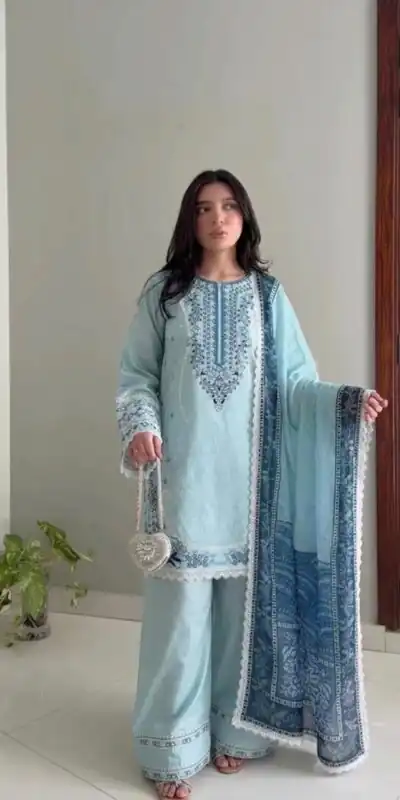 AD 233 Blue in White Satin Rayon Digital Print & Embroidery Work Salwar Suit . Festive Deal ₹2449. Delivery 4-6 Working Days. Shop now. | Jump Suits, Straight Suits, Casual Suits, Creative suits, Designer Suits, Palazzo Suits, Party Wear Suits, Patiala Suits, Salwar suit