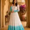 KA 1264 Blue Silver Crunchy Gown Perfect for Wedding, Party, Durga Puja, Ganesh Chaturthi, Family Gatherings – n. Festive Deal ₹1819. Delivery 4-6 Worki | Bollywood Gowns, Creative Gowns, Designer Gowns, Embroidered Gowns, Gowns, Party Wear Gowns