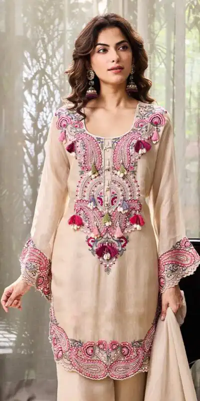 SRK 5348 Cream Color Georgette Mirror Embroidery Work Salwar Suit . Best Price ₹2399. Delivery 4-6 Working Days. Shop now. | Jump Suits, Straight Suits, Casual Suits, Creative suits, Designer Suits, Palazzo Suits, Party Wear Suits, Patiala Suits, Salwar suit