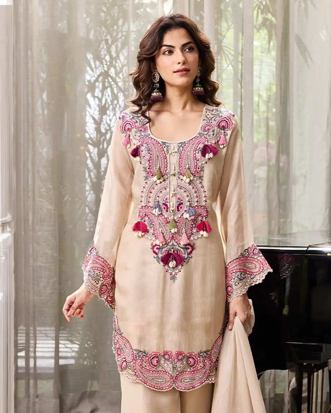 SRK 5348 Cream Color Georgette Mirror Embroidery Work Salwar Suit . Best Price ₹2399. Delivery 4-6 Working Days. Shop now. | Jump Suits, Straight Suits, Casual Suits, Creative suits, Designer Suits, Palazzo Suits, Party Wear Suits, Patiala Suits, Salwar suit