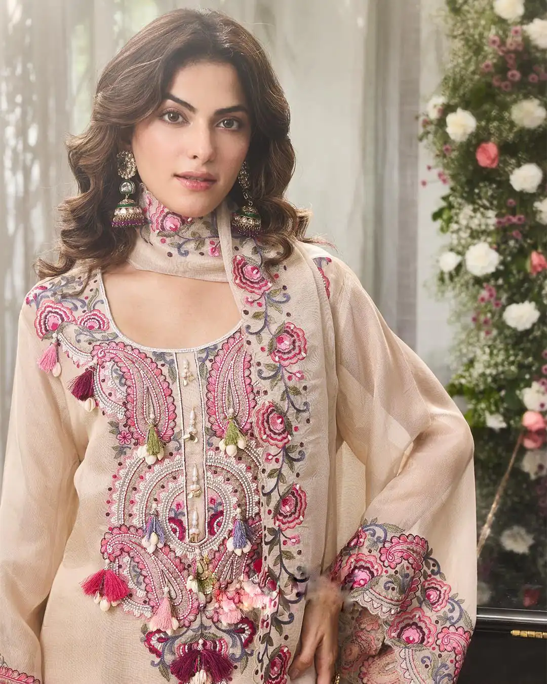 SRK 5348 Cream Color Georgette Mirror Embroidery Work Salwar Suit . Best Price ₹2399. Delivery 4-6 Working Days. Shop now. | Jump Suits, Straight Suits, Casual Suits, Creative suits, Designer Suits, Palazzo Suits, Party Wear Suits, Patiala Suits, Salwar suit