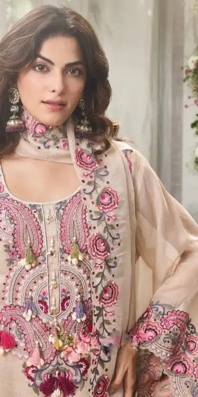 SRK 5348 Cream Color Georgette Mirror Embroidery Work Salwar Suit . Best Price ₹2399. Delivery 4-6 Working Days. Shop now. | Jump Suits, Straight Suits, Casual Suits, Creative suits, Designer Suits, Palazzo Suits, Party Wear Suits, Patiala Suits, Salwar suit