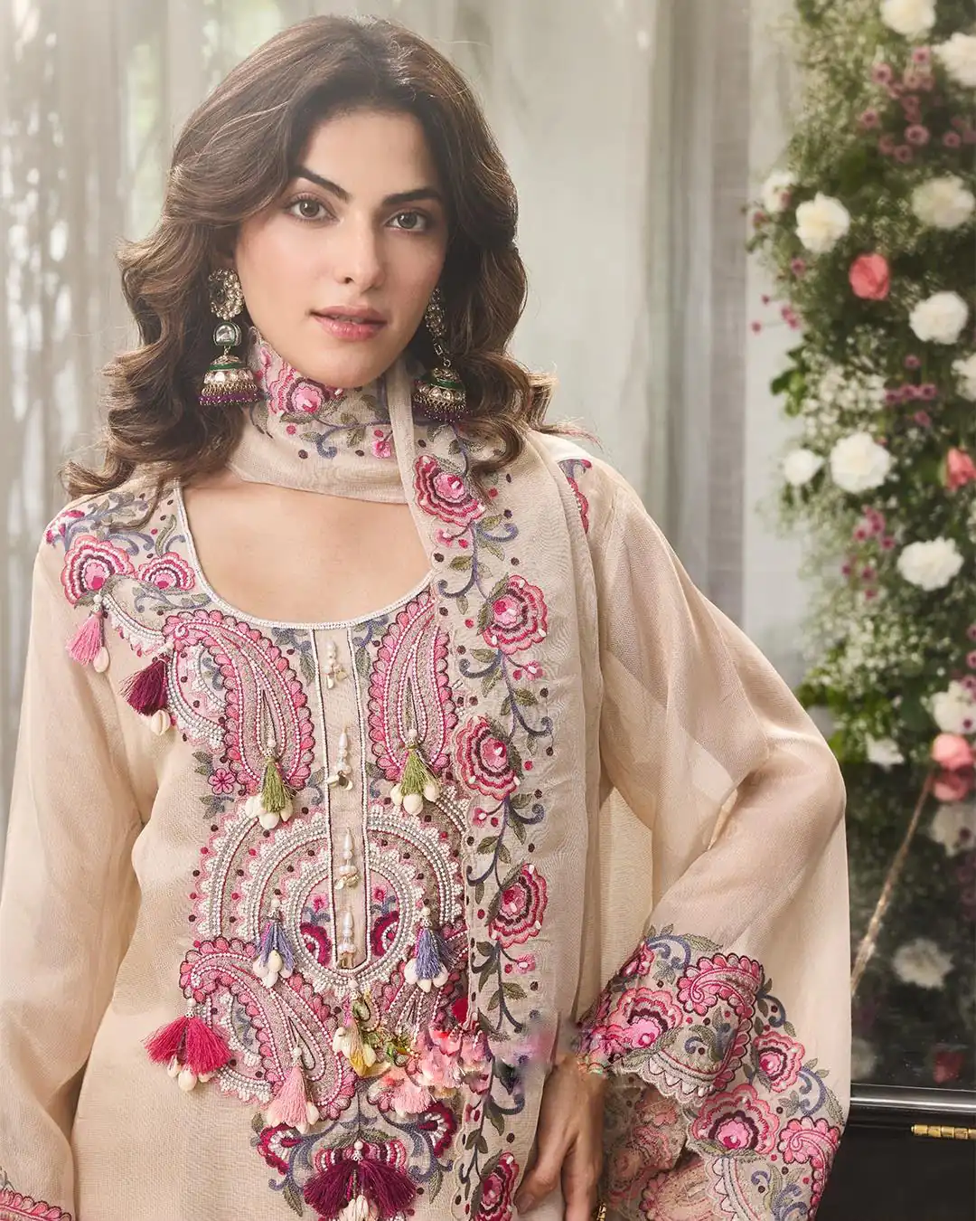 SRK 5348 Cream Color Georgette Mirror Embroidery Work Salwar Suit . Best Price ₹2399. Delivery 4-6 Working Days. Shop now. | Jump Suits, Straight Suits, Casual Suits, Creative suits, Designer Suits, Palazzo Suits, Party Wear Suits, Patiala Suits, Salwar suit