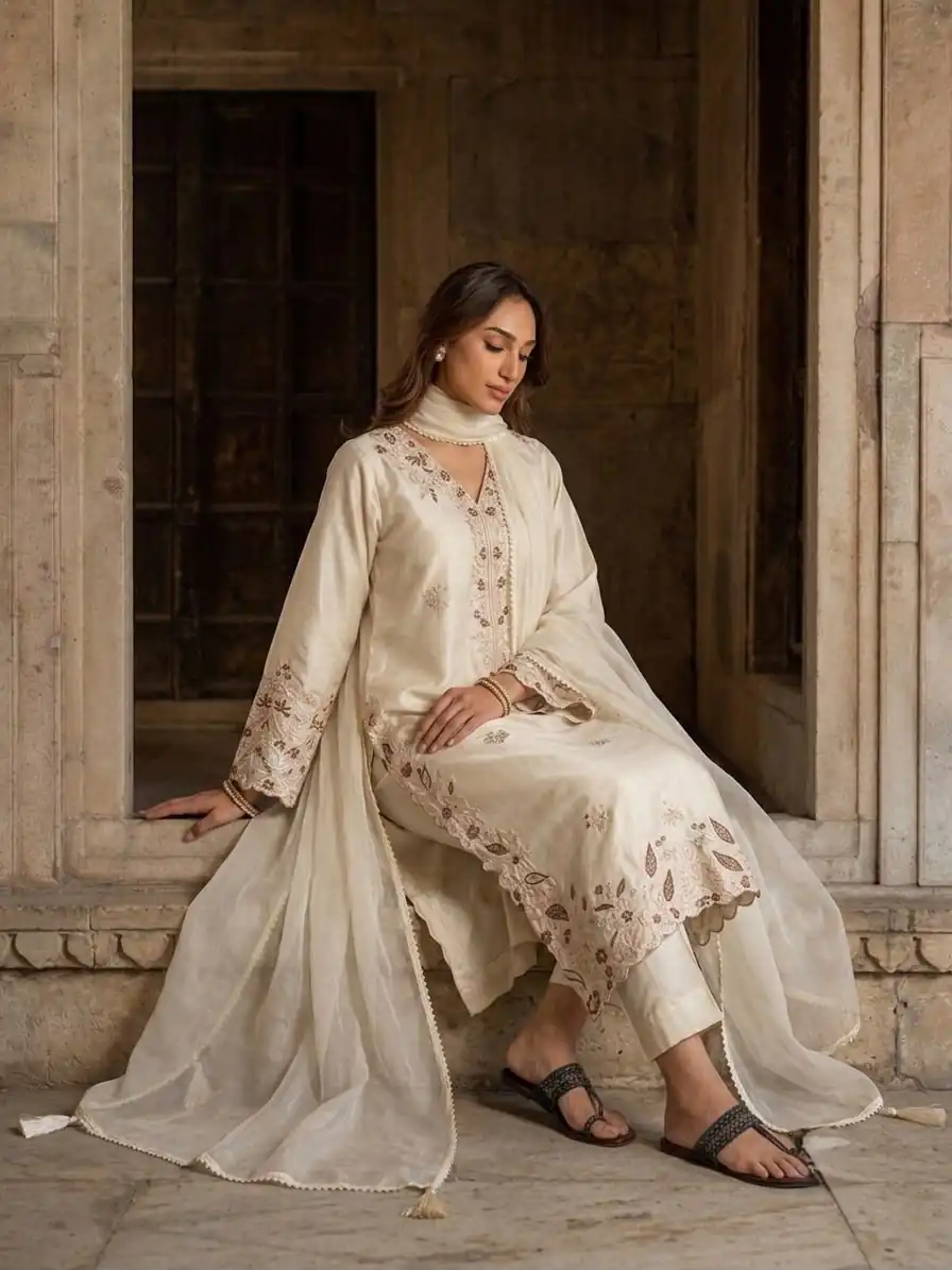 AD 237 Cream Color Roman Silk Salwar Suit with Embroidery Work. Available at ₹2149 only. Delivery 4-6 Working Days. Shop now. | Jump Suits, Straight Suits, Casual Suits, Creative suits, Designer Suits, Palazzo Suits, Party Wear Suits, Patiala Suits, Salwar suit