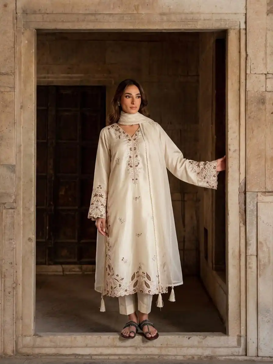 AD 237 Cream Color Roman Silk Salwar Suit with Embroidery Work. Available at ₹2149 only. Delivery 4-6 Working Days. Shop now. | Jump Suits, Straight Suits, Casual Suits, Creative suits, Designer Suits, Palazzo Suits, Party Wear Suits, Patiala Suits, Salwar suit