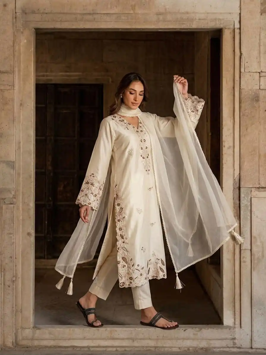 AD 237 Cream Color Roman Silk Salwar Suit with Embroidery Work. Available at ₹2149 only. Delivery 4-6 Working Days. Shop now. | Jump Suits, Straight Suits, Casual Suits, Creative suits, Designer Suits, Palazzo Suits, Party Wear Suits, Patiala Suits, Salwar suit