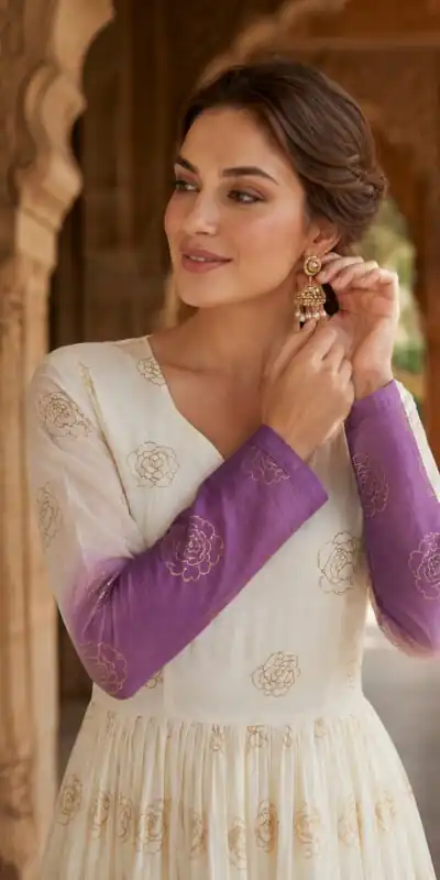 KA 1264 Lavender Silver Crunchy Gown Perfect for Wedding, Party, Durga Puja, Ganesh Chaturthi, Family Gatherings – n. Festive Deal ₹1819. Delivery 4-6 Worki | Bollywood Gowns, Creative Gowns, Designer Gowns, Embroidered Gowns, Gowns, Party Wear Gowns