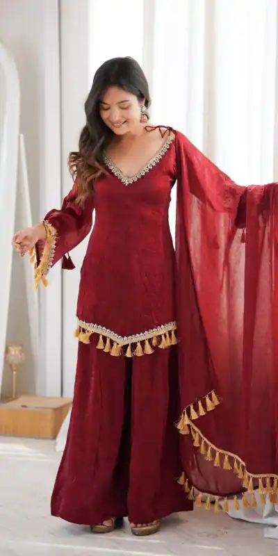 SRK 5357 Maroon Doremon Crush Salwar Suit Perfect for Wedding, Party, Traditional Day, Baisakhi, Karwa Chauth – . Exclusive Offer ₹2099. Delive | Jump Suits, Straight Suits, Casual Suits, Creative suits, Designer Suits, Palazzo Suits, Party Wear Suits, Patiala Suits, Salwar suit