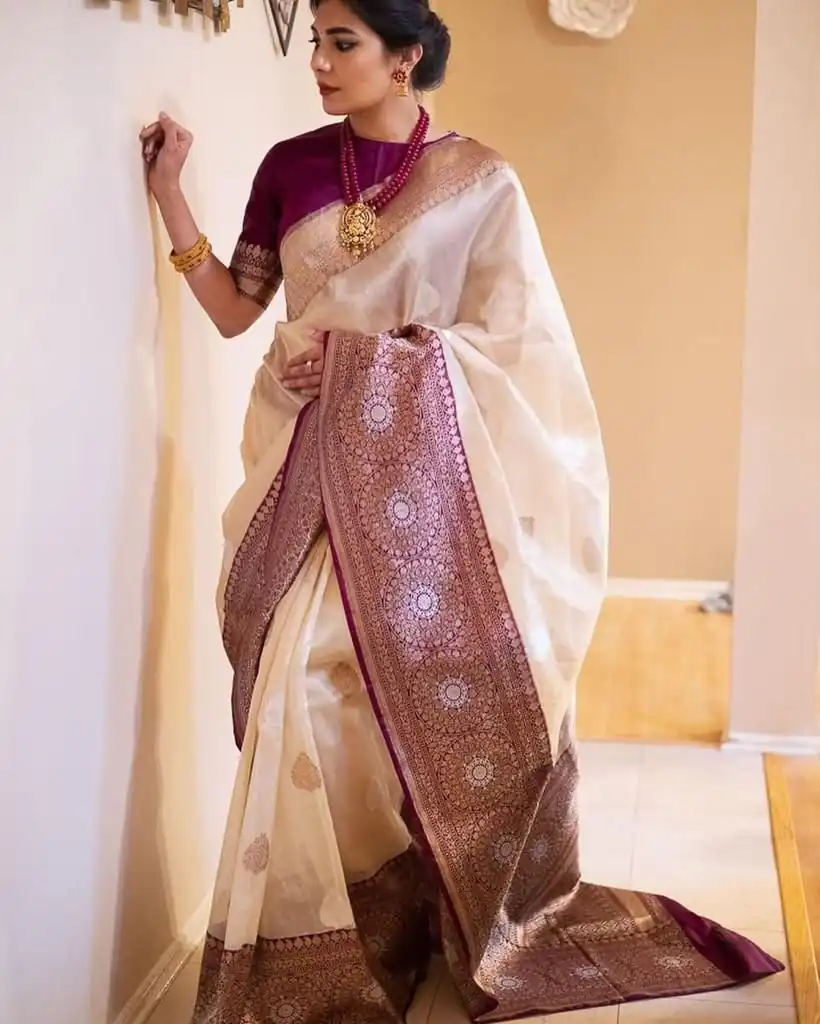 KPR 284 Off White Soft Lichi Silk Saree with Lace Work & Lace Border. Introductory Price ₹1549. Delivery 4-6 Working Days. Shop now. | Bollywood Sarees, Creative Sarees, Designer Sarees, Embroidered Sarees, Ethnic Saree, Modern Digital sarees, Party Wear Sarees, Sarees