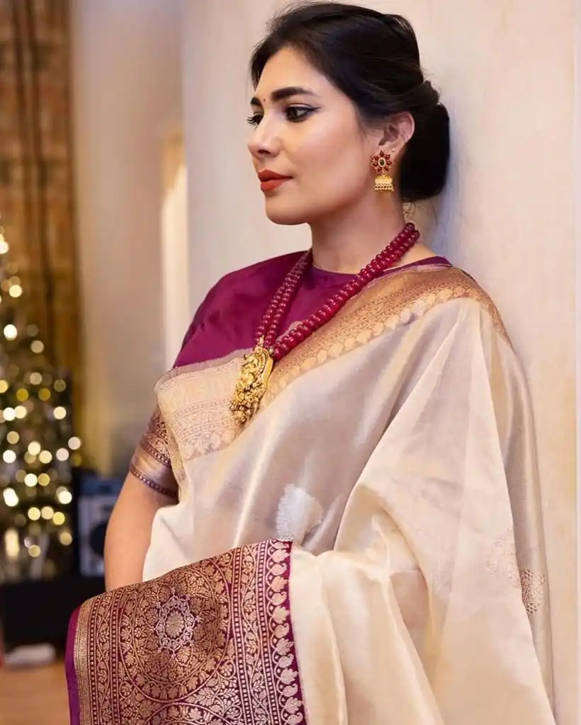 KPR 284 Off White Soft Lichi Silk Saree with Lace Work & Lace Border. Introductory Price ₹1549. Delivery 4-6 Working Days. Shop now. | Bollywood Sarees, Creative Sarees, Designer Sarees, Embroidered Sarees, Ethnic Saree, Modern Digital sarees, Party Wear Sarees, Sarees