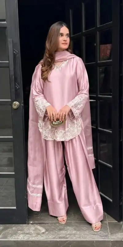 ZSR 3125 Pink Natural Crepp Silk With Embroidery Sequence Work Salwar Suit Perfect for Wedding, Party, Housewarming, Eid, Festival Celebrations | Jump Suits, Straight Suits, Tops & Bottoms, Track Suits, Trendy Wear, Casual Suits, Creative suits, Designer Suits, Palazzo Suits, Party Wear Suits, Patiala Suits, Salwar suit