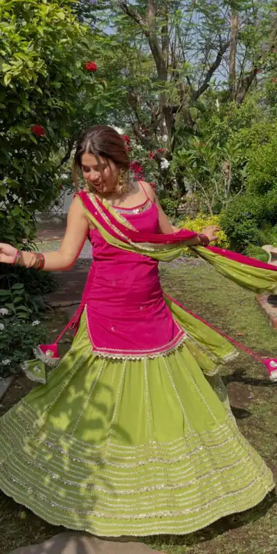 SRK 5344 | SRK 5344 Pretty Pista Fendy Silk Real Mirror Work Lehenga Choli Lehenga Choli Wedding, Party 2449/- Price ,Delivery 4-6 Working Days. Shop now | Bollywood Lehenga, Creative Lehenga, Designer Lehenga, Embroidered Lehenga, Lehenga, Party Wear Lehenga