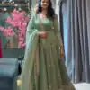 ZB 5069 Pista Gold Crazy Gown Perfect for Wedding, Party, Mehendi, Anniversary, Onam – . Grab it for ₹2099. Delivery 4-6 Working Days. Shop now. | Bollywood Gowns, Creative Gowns, Designer Gowns, Embroidered Gowns, Gowns, Party Wear Gowns