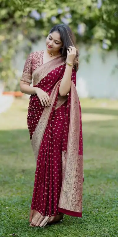 KPR 228 Red in Soft Lichi Silk Jacquard Work Designer Work Saree . Exclusive Offer ₹1349. Delivery 4-6 Working Days. Shop now. | Bollywood Sarees, Creative Sarees, Designer Sarees, Embroidered Sarees, Ethnic Saree, Modern Digital sarees, Party Wear Sarees, Sarees