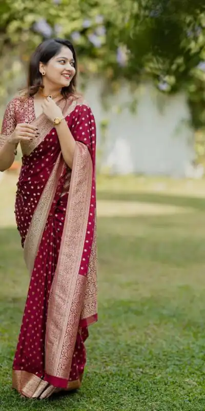 KPR 228 Red in Soft Lichi Silk Jacquard Work Designer Work Saree . Exclusive Offer ₹1349. Delivery 4-6 Working Days. Shop now. | Bollywood Sarees, Creative Sarees, Designer Sarees, Embroidered Sarees, Ethnic Saree, Modern Digital sarees, Party Wear Sarees, Sarees