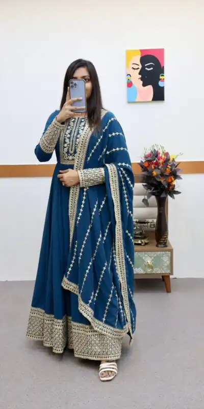 ZC 8957 Gown Perfect for Wedding, Party, Lohri, Haldi, Ethnic Day – . Available at ₹999 only. Delivery 4-6 Working Days. Shop now. | Bollywood Gowns, Creative Gowns, Designer Gowns, Embroidered Gowns, Gowns, Party Wear Gowns