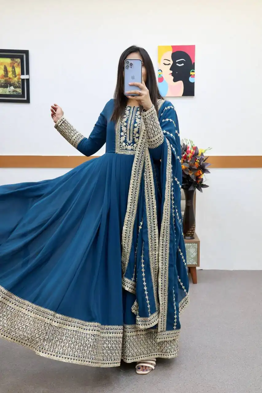 ZC 8957 Gown Perfect for Wedding, Party, Lohri, Haldi, Ethnic Day – . Available at ₹999 only. Delivery 4-6 Working Days. Shop now. | Bollywood Gowns, Creative Gowns, Designer Gowns, Embroidered Gowns, Gowns, Party Wear Gowns