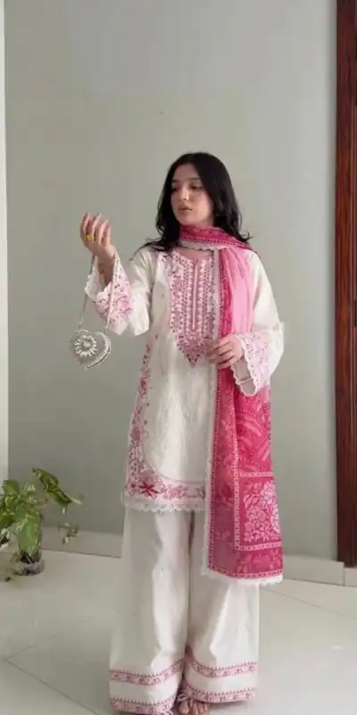 AD 233 White in White Satin Rayon Digital Print & Embroidery Work Salwar Suit . Festive Deal ₹2449. Delivery 4-6 Working Days. Shop now. | Jump Suits, Straight Suits, Casual Suits, Creative suits, Designer Suits, Palazzo Suits, Party Wear Suits, Patiala Suits, Salwar suit