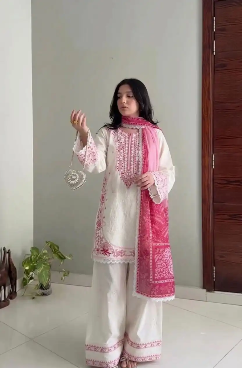 AD 233 White in White Satin Rayon Digital Print & Embroidery Work Salwar Suit . Festive Deal ₹2449. Delivery 4-6 Working Days. Shop now. | Jump Suits, Straight Suits, Casual Suits, Creative suits, Designer Suits, Palazzo Suits, Party Wear Suits, Patiala Suits, Salwar suit