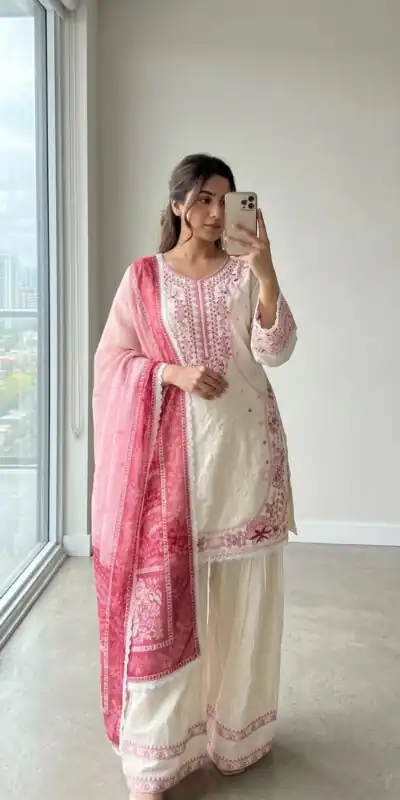 AD 233 White in White Satin Rayon Digital Print & Embroidery Work Salwar Suit . Festive Deal ₹2449. Delivery 4-6 Working Days. Shop now. | Jump Suits, Straight Suits, Casual Suits, Creative suits, Designer Suits, Palazzo Suits, Party Wear Suits, Patiala Suits, Salwar suit