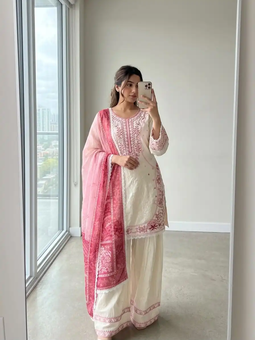 AD 233 White in White Satin Rayon Digital Print & Embroidery Work Salwar Suit . Festive Deal ₹2449. Delivery 4-6 Working Days. Shop now. | Jump Suits, Straight Suits, Casual Suits, Creative suits, Designer Suits, Palazzo Suits, Party Wear Suits, Patiala Suits, Salwar suit
